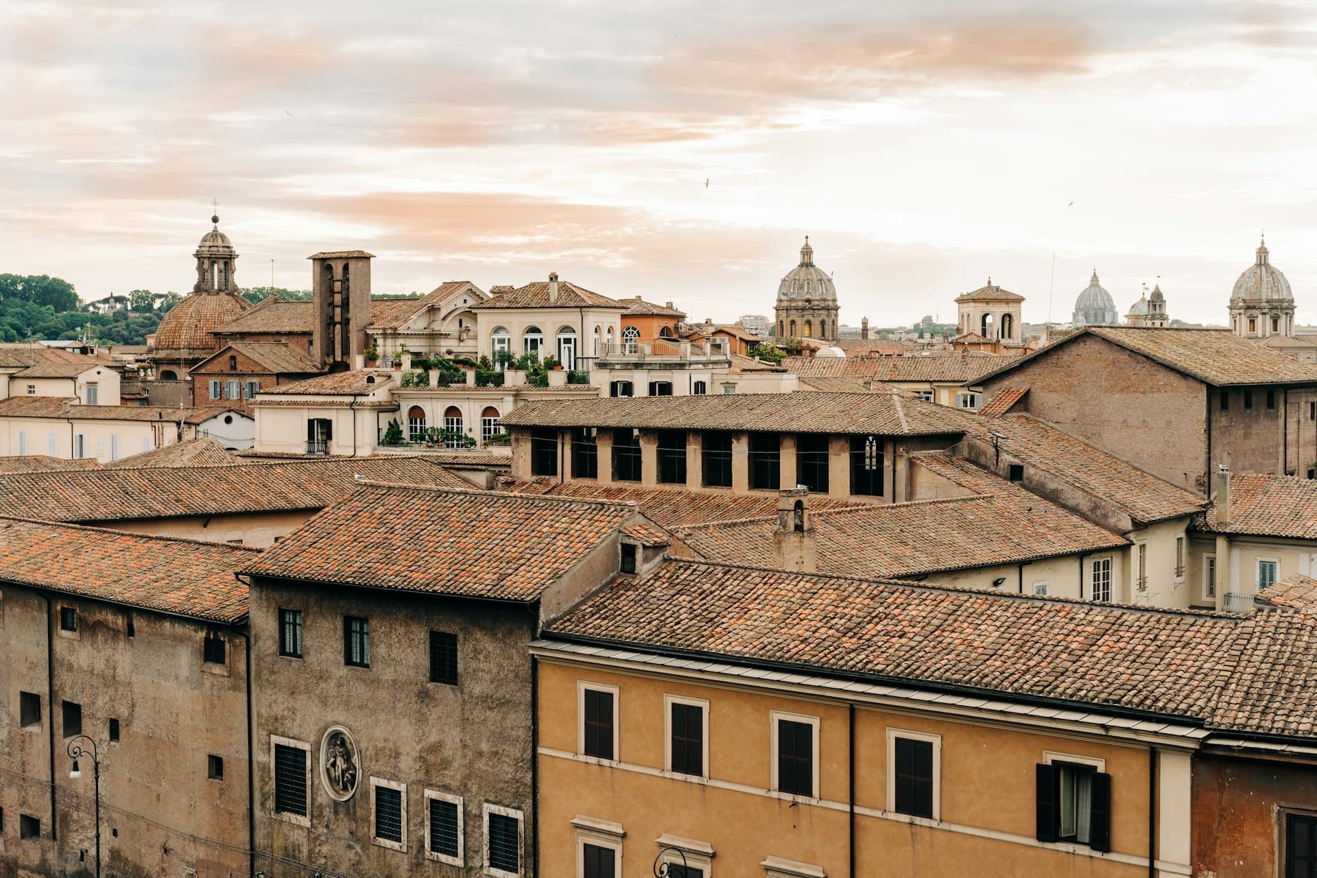 Rome skyline with the dome of St. Peter's at dusk